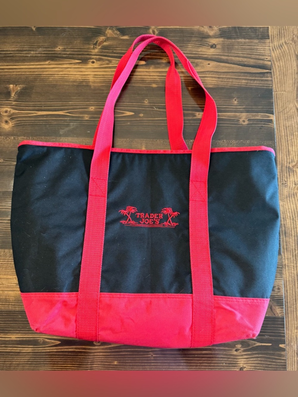 Trader Joe's Black & Red Large Insulated Canvas Tote Bag